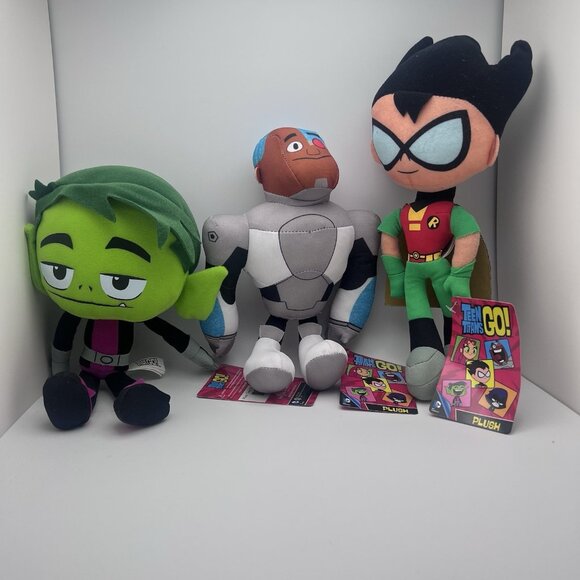 Lot 3 Toy Factory Teen Titans Go Plush Beast Boy, Robin, Cyborg Cartoon Network - Picture 1 of 14
